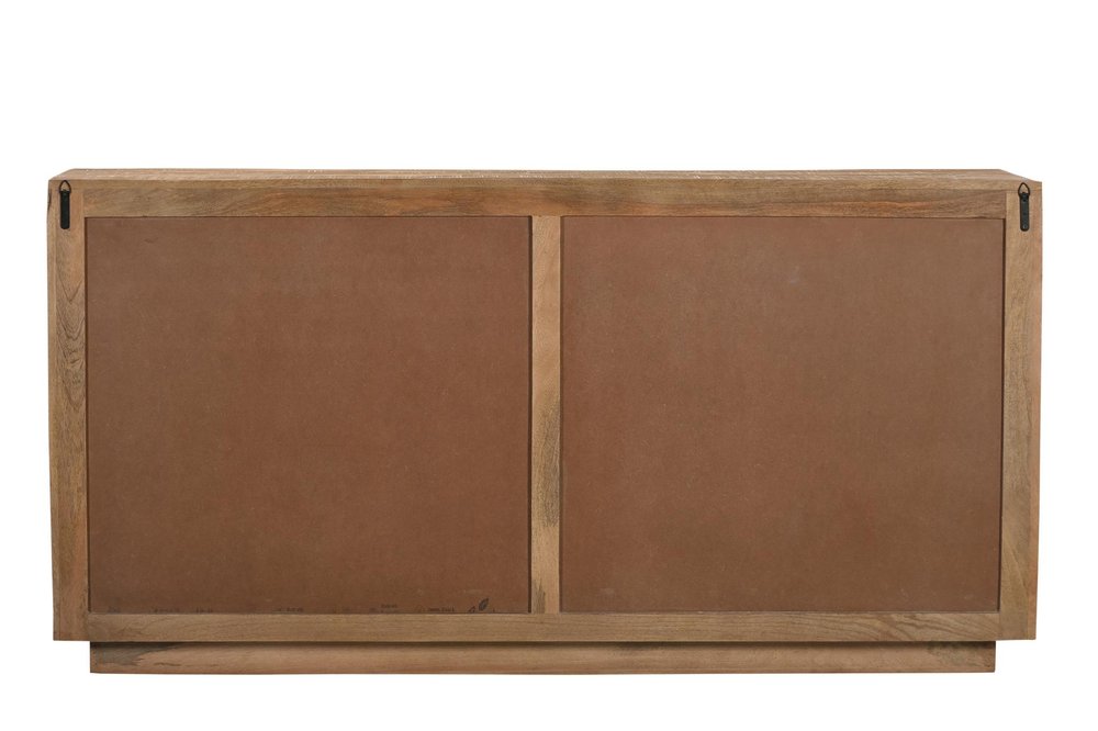 Natural Distressed Solid Wood Carved Geometric Sideboard with Four Doors