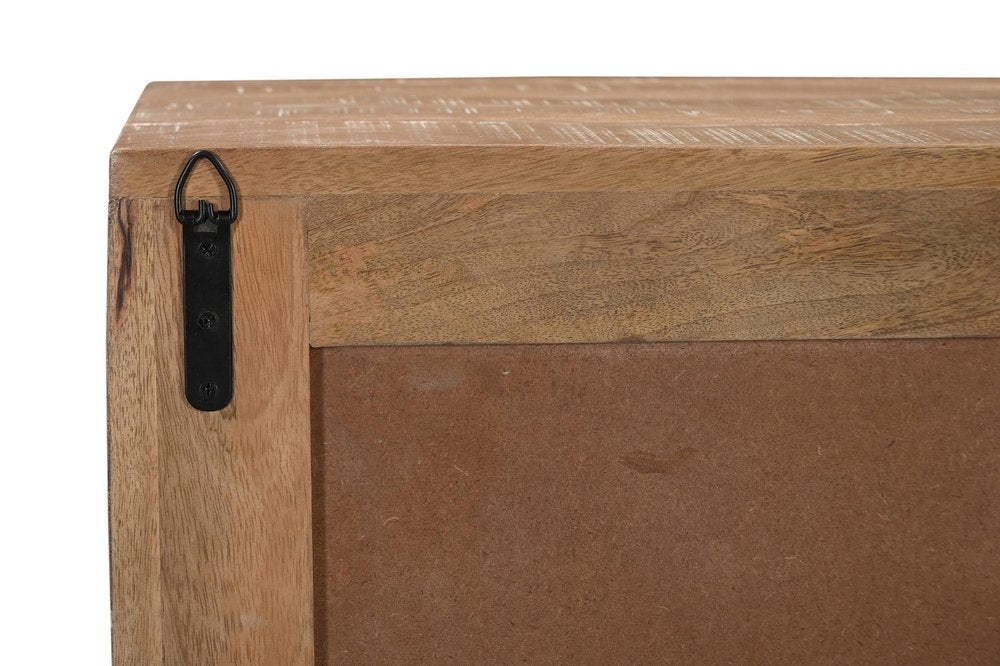 Natural Distressed Solid Wood Carved Geometric Sideboard with Four Doors