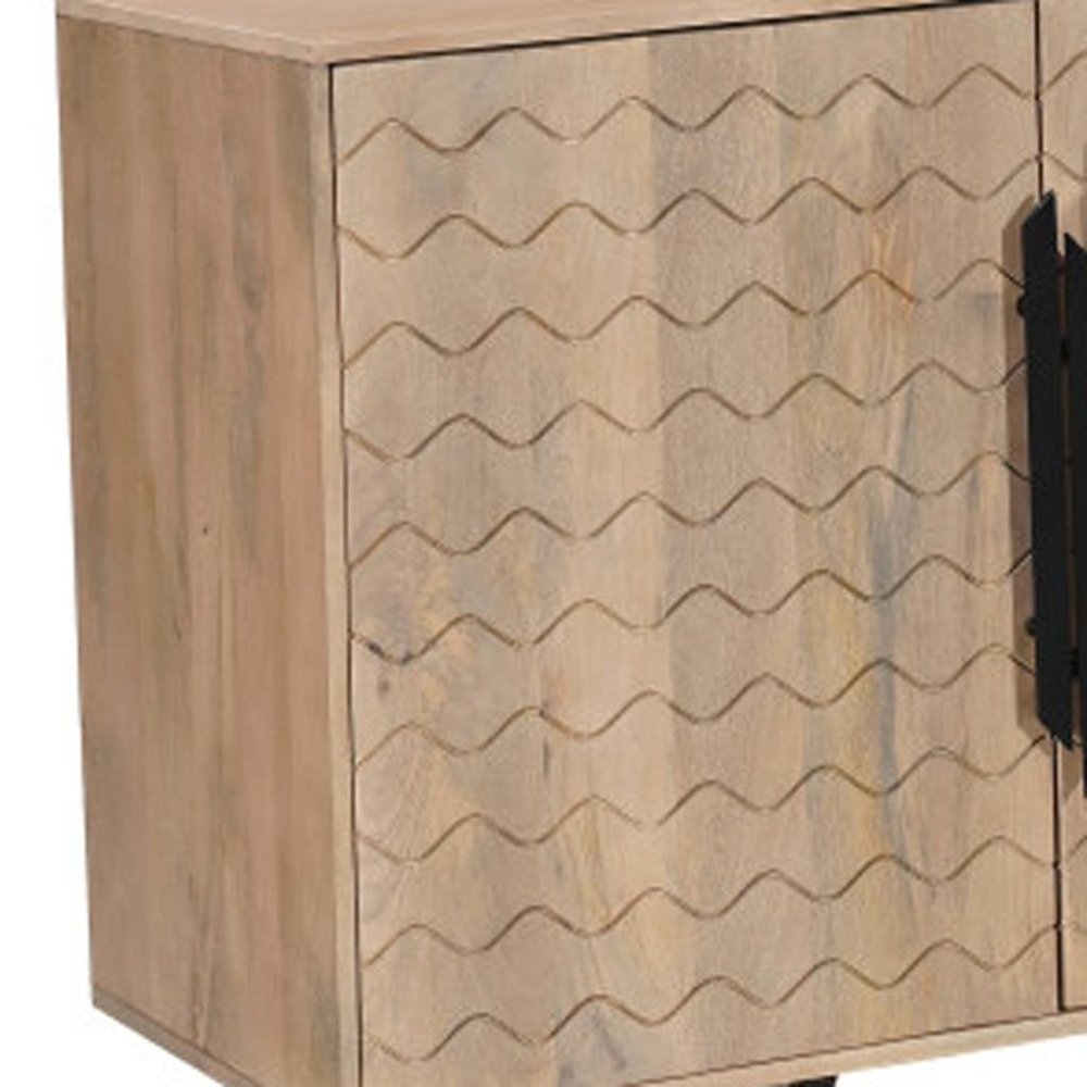 Beige Solid Wood Carved Geometric Sideboard with Four Doors - 84-inch