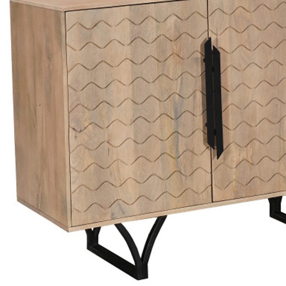 Beige Solid Wood Carved Geometric Sideboard with Four Doors - 84-inch