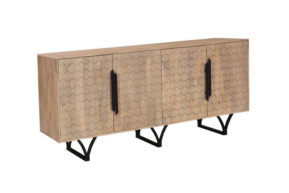 Beige Solid Wood Carved Geometric Sideboard with Four Doors - 84-inch