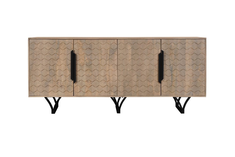 Beige Solid Wood Carved Geometric Sideboard with Four Doors - 84-inch
