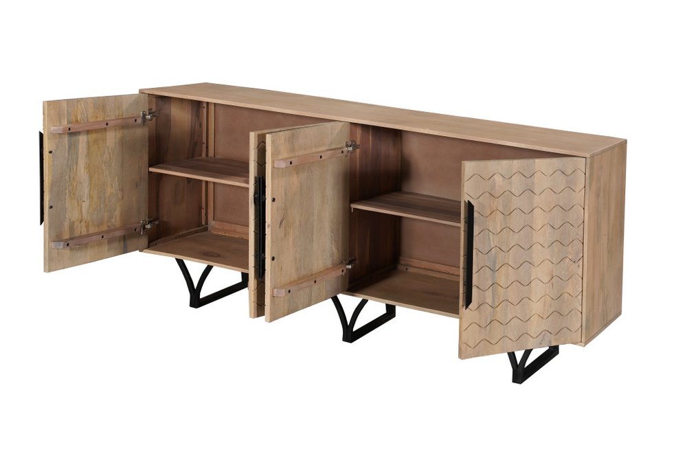 Beige Solid Wood Carved Geometric Sideboard with Four Doors - 84-inch