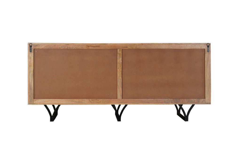Beige Solid Wood Carved Geometric Sideboard with Four Doors - 84-inch