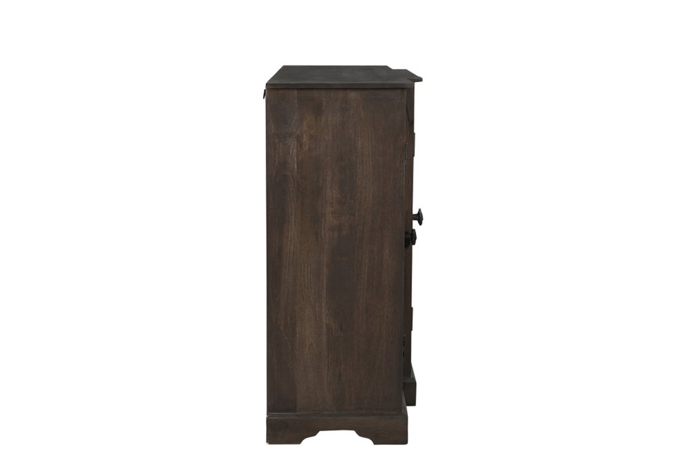 Dark Brown Solid Wood Carved Geometric Sideboard with Four Doors - 70-inch