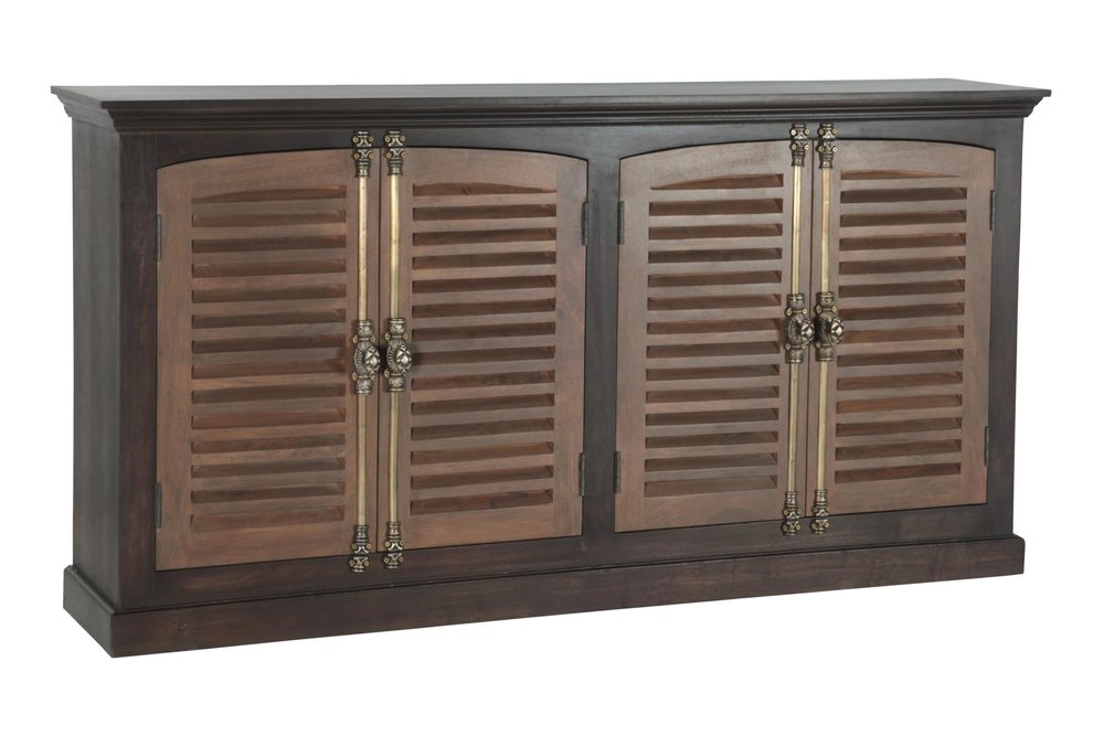 Dark Brown Solid Wood Shutter Style Sideboard with Four Doors - 72-inch