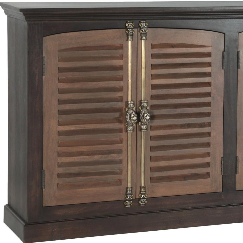 Dark Brown Solid Wood Shutter Style Sideboard with Four Doors - 72-inch