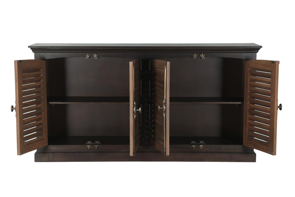 Dark Brown Solid Wood Shutter Style Sideboard with Four Doors - 72-inch