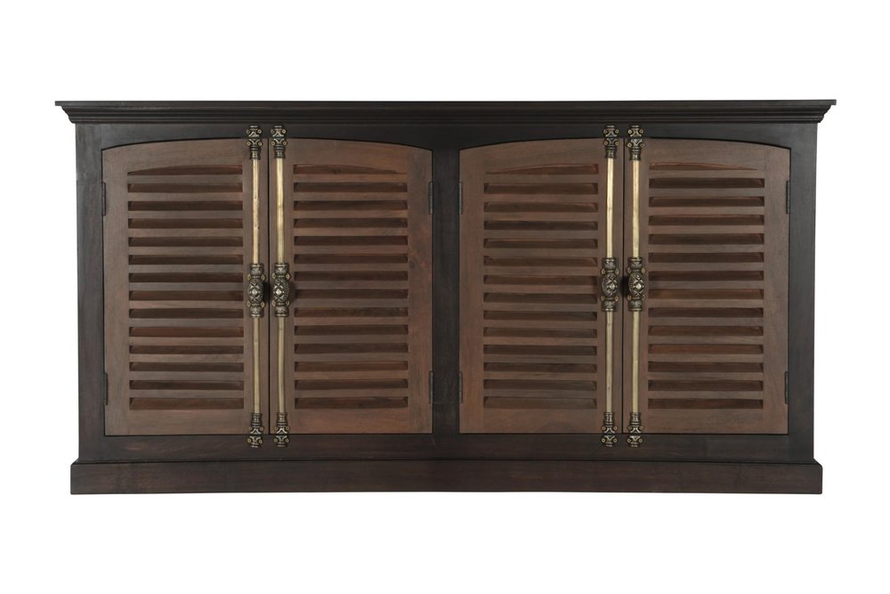 Dark Brown Solid Wood Shutter Style Sideboard with Four Doors - 72-inch