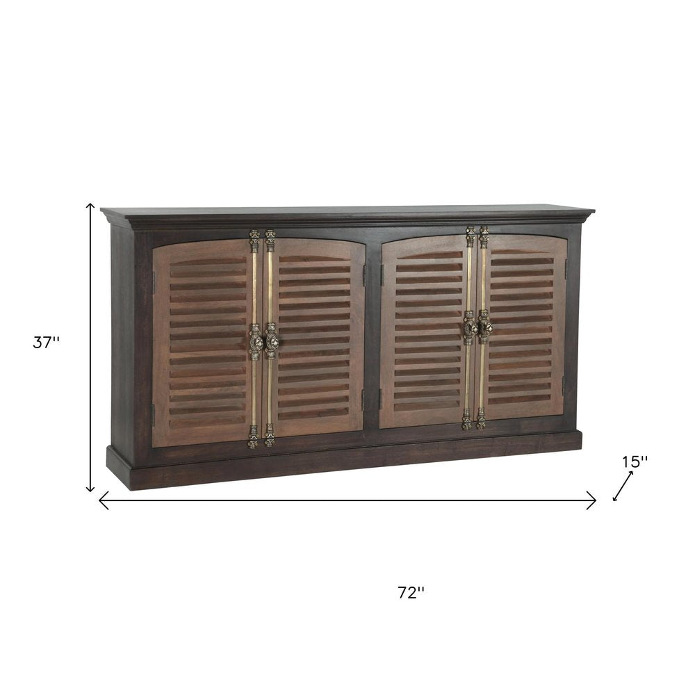 Dark Brown Solid Wood Shutter Style Sideboard with Four Doors - 72-inch