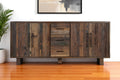 Dark Brown Distressed Reclaimed Wood Three Drawer Sideboard with Four Doors