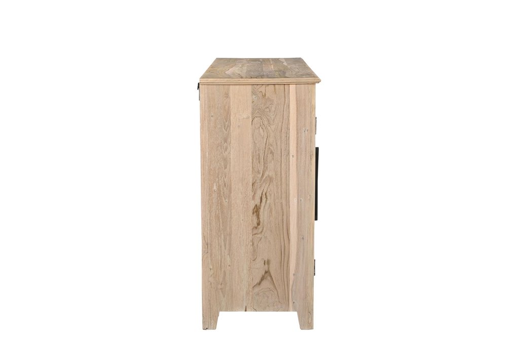Natural Distressed Solid Wood Carved Floral Sideboard with Four Doors - 74-inch
