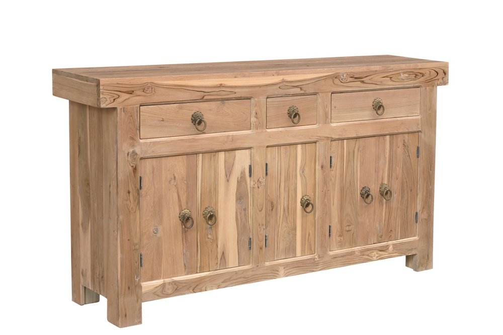 Natural Solid Wood Three Drawer Sideboard with Five Doors - 72-inch