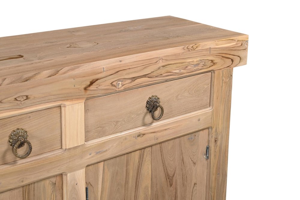 Natural Solid Wood Three Drawer Sideboard with Five Doors - 72-inch
