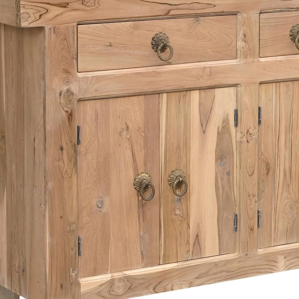 Natural Solid Wood Three Drawer Sideboard with Five Doors - 72-inch
