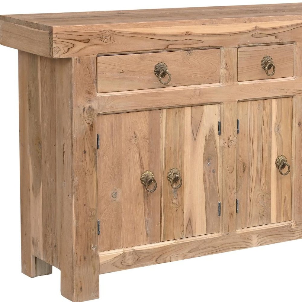 Natural Solid Wood Three Drawer Sideboard with Five Doors - 72-inch