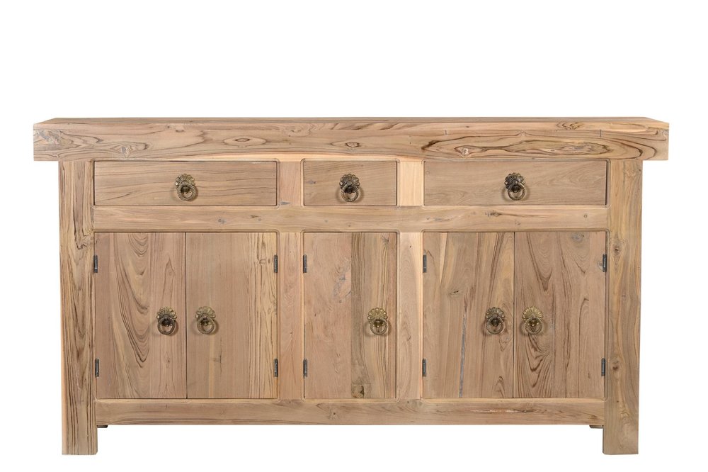Natural Solid Wood Three Drawer Sideboard with Five Doors - 72-inch