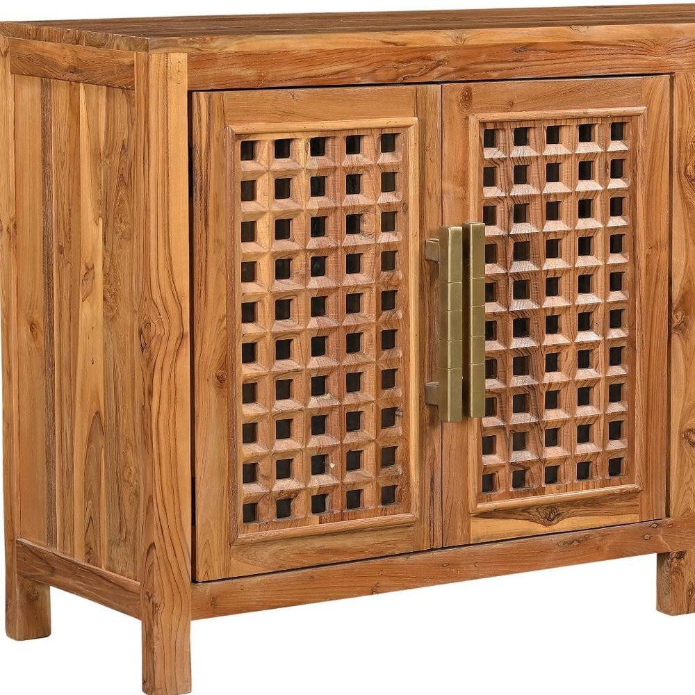 Brown Solid Wood Carved Geometric Sideboard with Four Doors - 71-inch