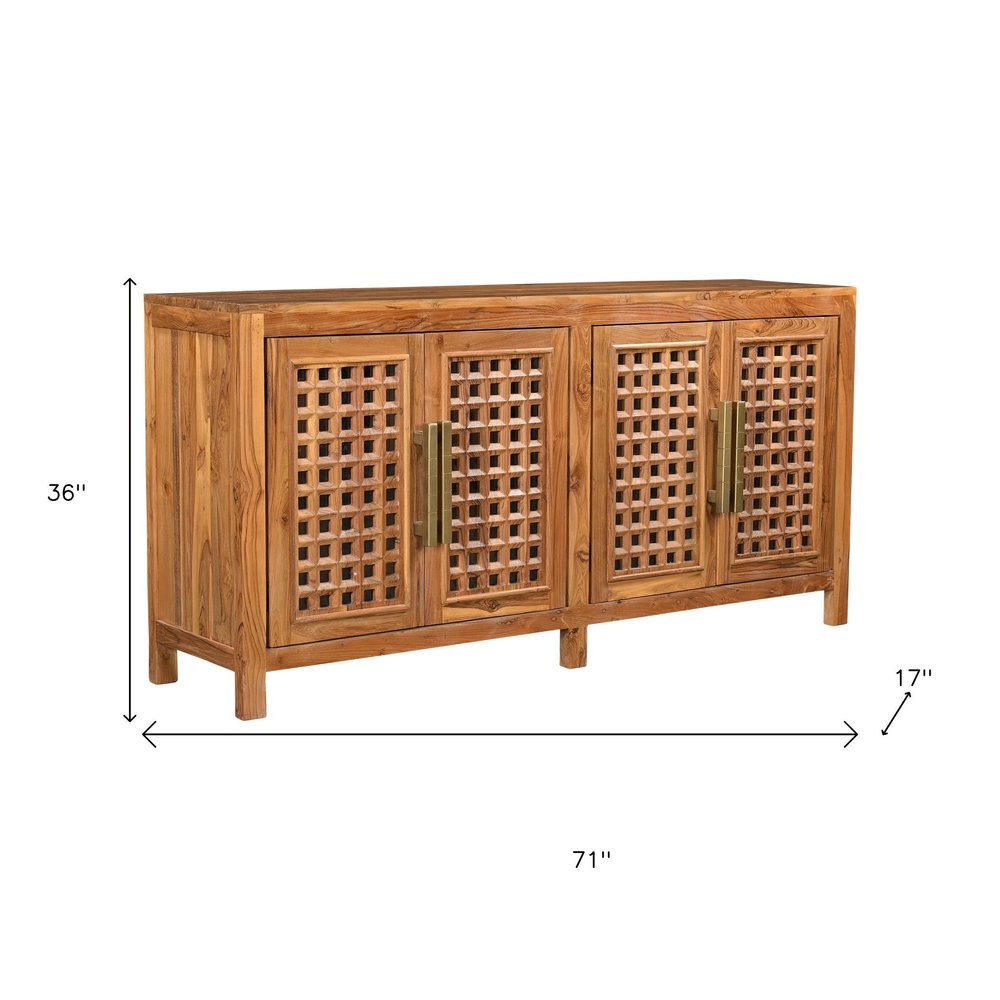 Brown Solid Wood Carved Geometric Sideboard with Four Doors - 71-inch