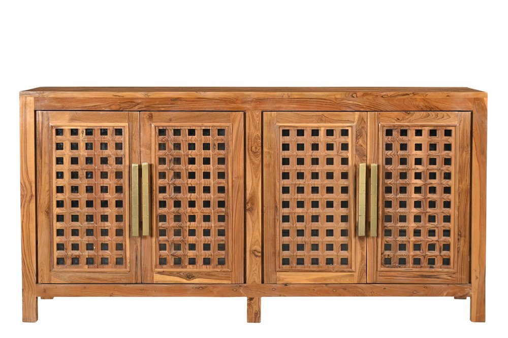 Brown Solid Wood Carved Geometric Sideboard with Four Doors - 71-inch