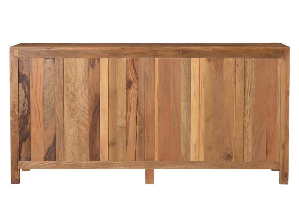 Brown Solid Wood Carved Geometric Sideboard with Four Doors - 71-inch