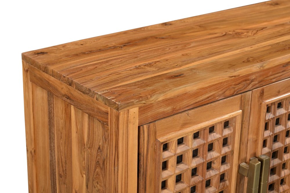 Brown Solid Wood Carved Geometric Sideboard with Four Doors - 71-inch