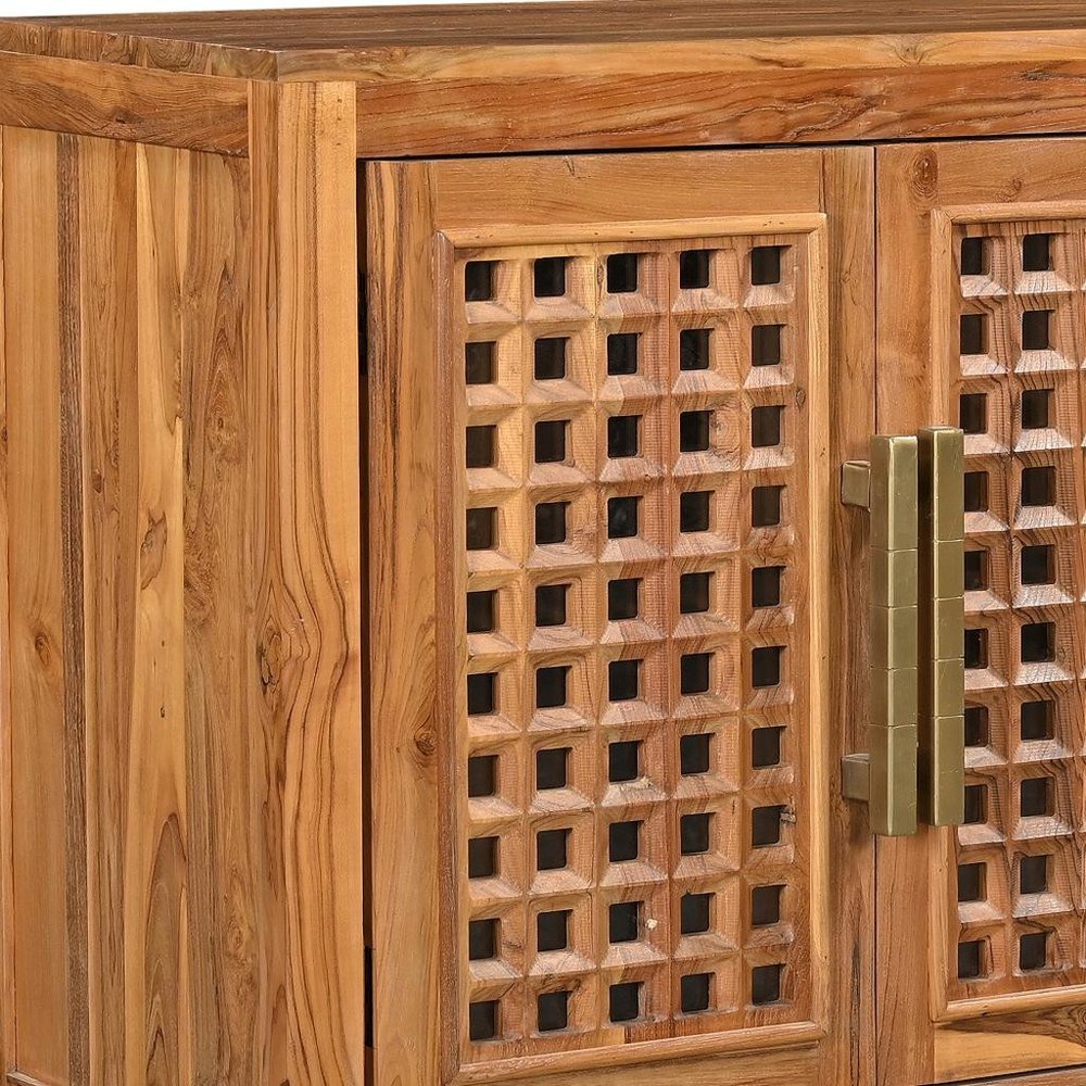 Brown Solid Wood Carved Geometric Sideboard with Four Doors - 71-inch