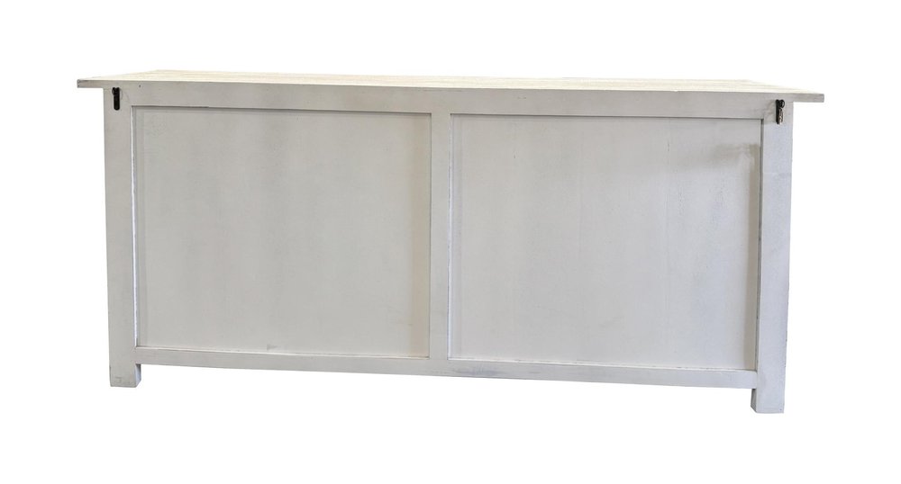 White Distressed Solid Wood Paneled Four Drawer Sideboard with Four Doors