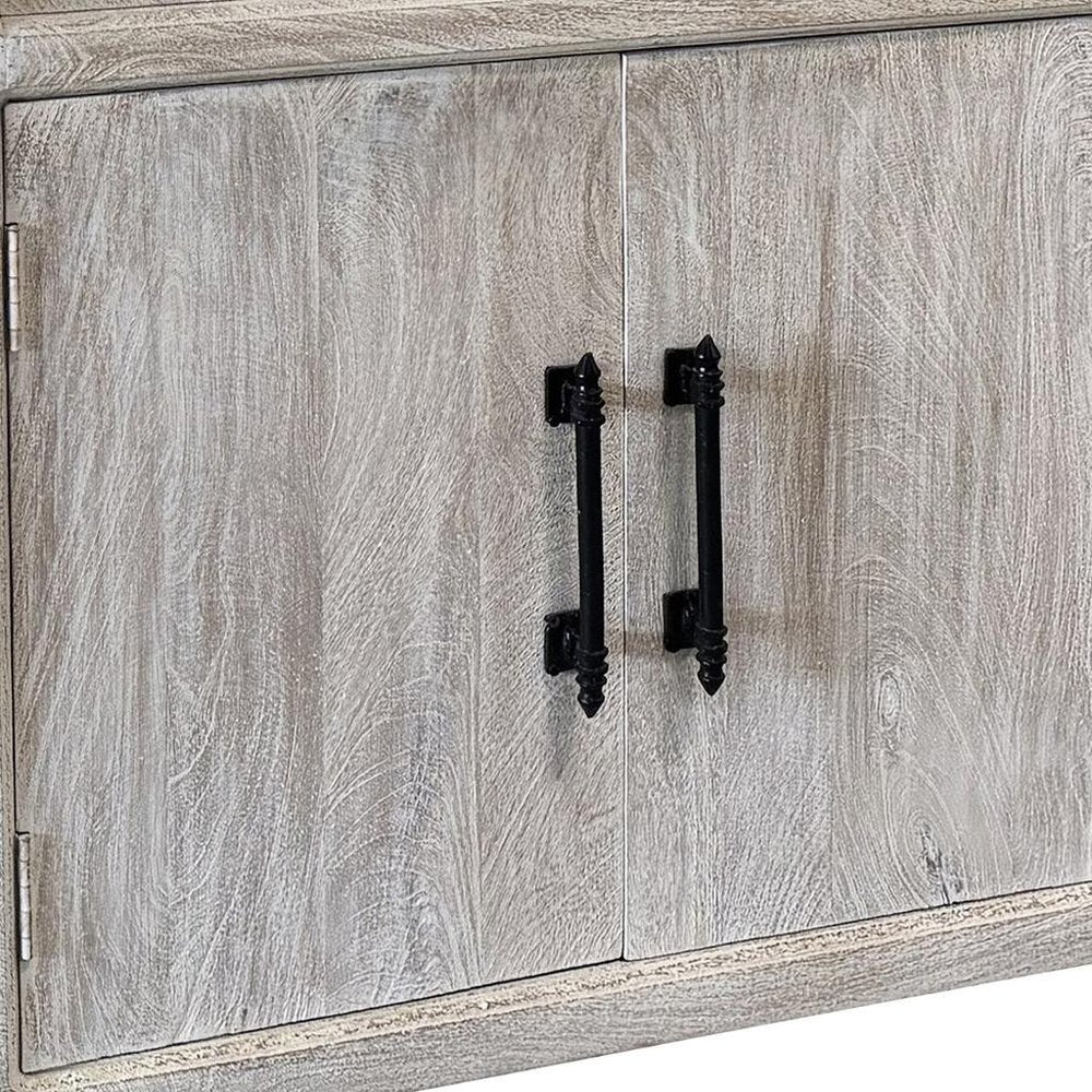 White Distressed Solid Wood Paneled Four Drawer Sideboard with Four Doors