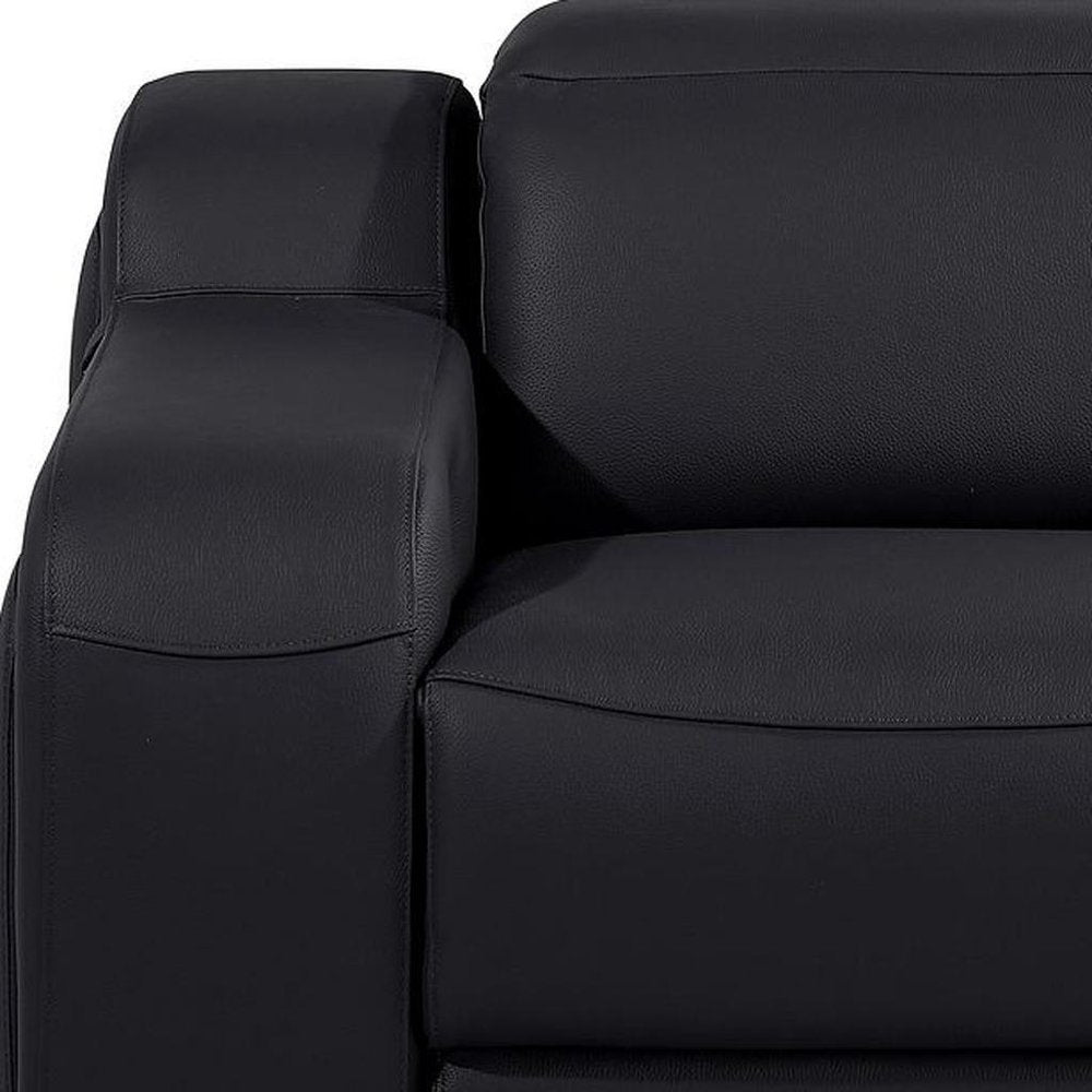 Black Italian Leather Wall Hugger Recliner with USB - 41-inch