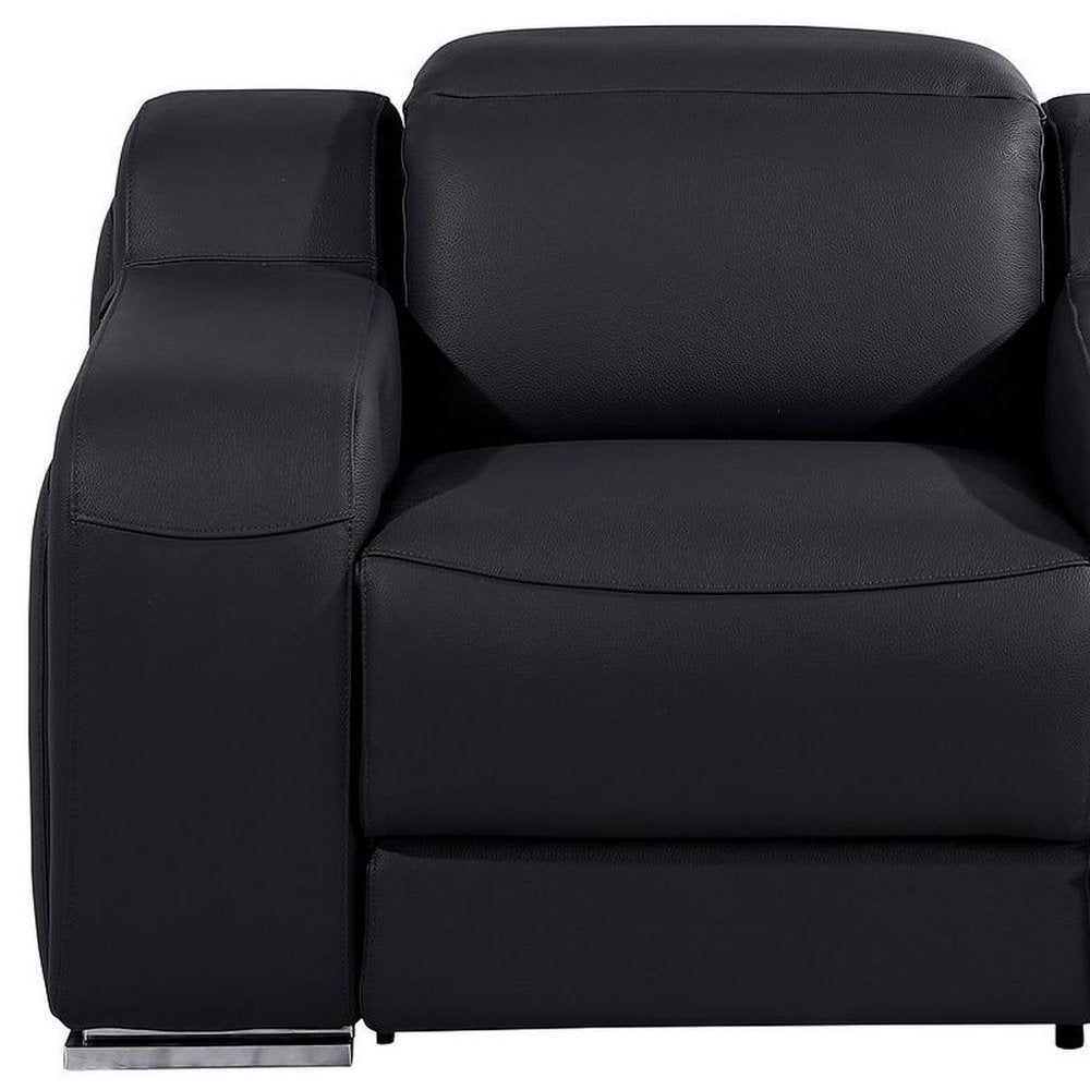 Black Italian Leather Wall Hugger Recliner with USB - 41-inch