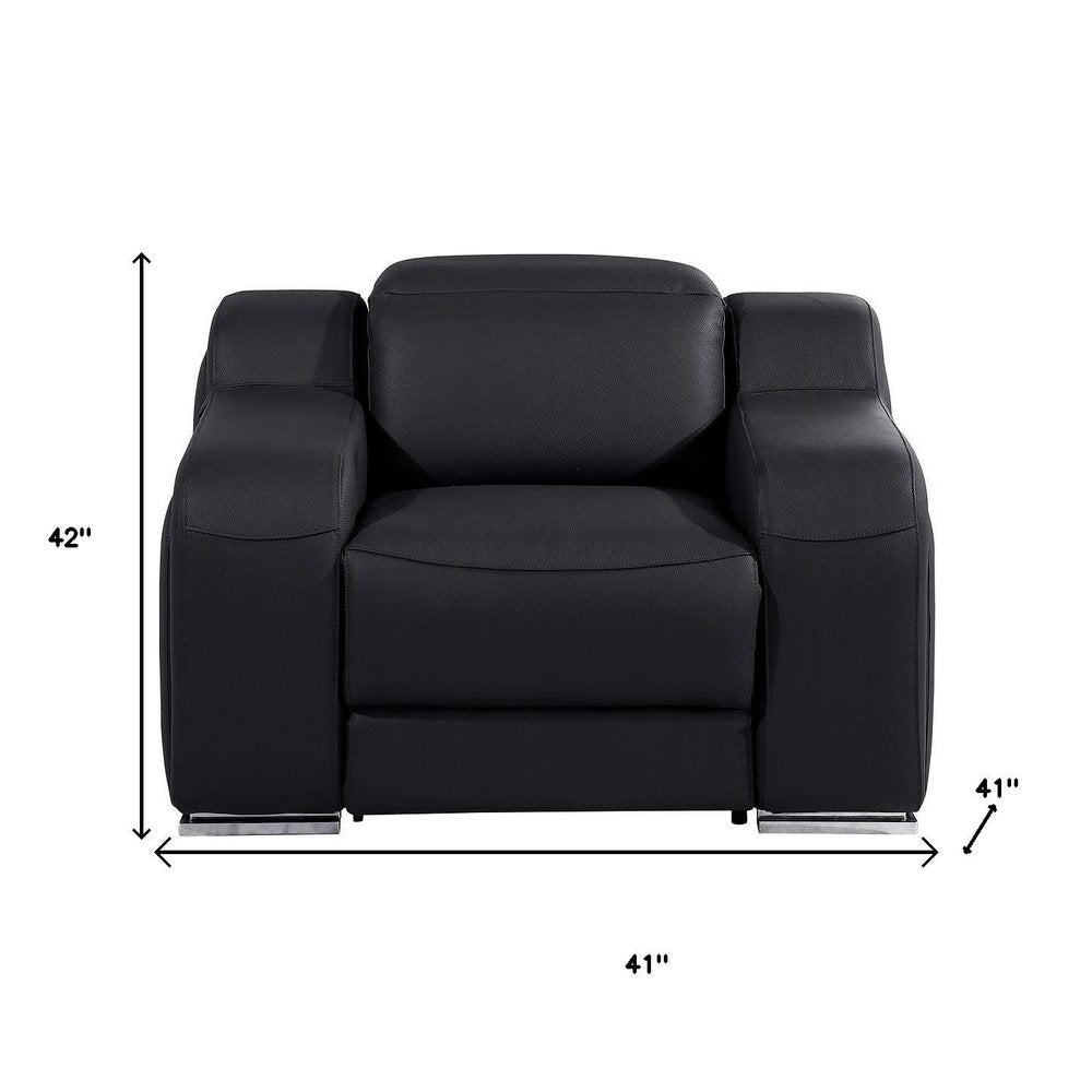 Black Italian Leather Wall Hugger Recliner with USB - 41-inch