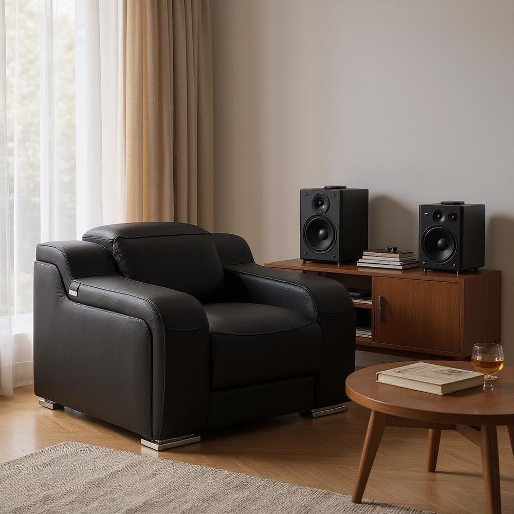 Black Italian Leather Wall Hugger Recliner with USB - 41-inch