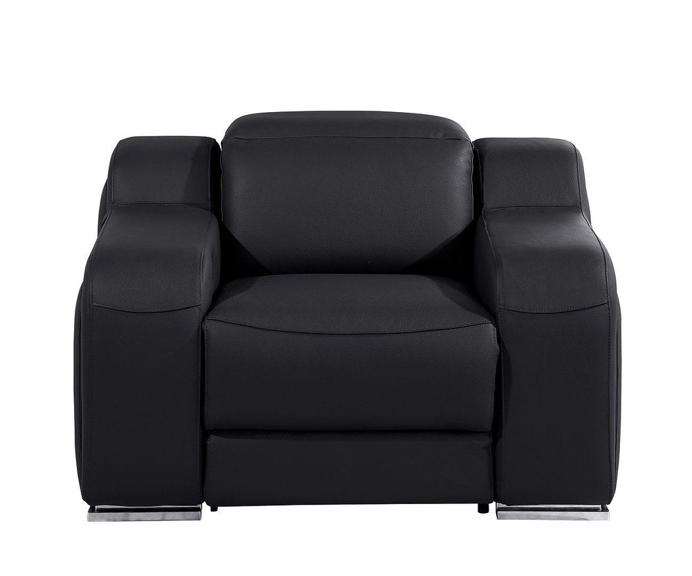 Black Italian Leather Wall Hugger Recliner with USB - 41-inch
