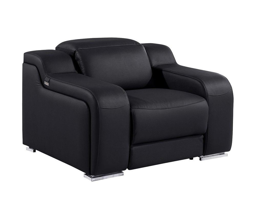 Black Italian Leather Wall Hugger Recliner with USB - 41-inch