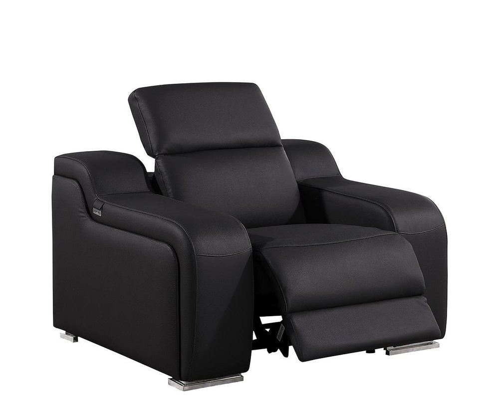 Black Italian Leather Wall Hugger Recliner with USB - 41-inch