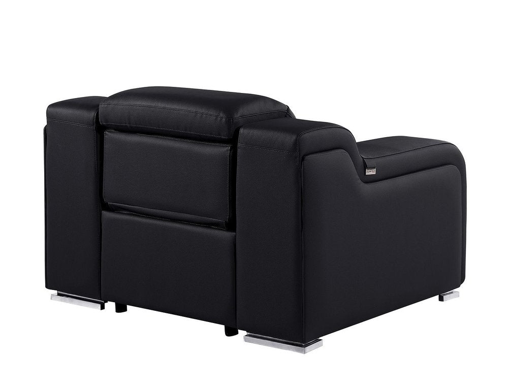 Black Italian Leather Wall Hugger Recliner with USB - 41-inch