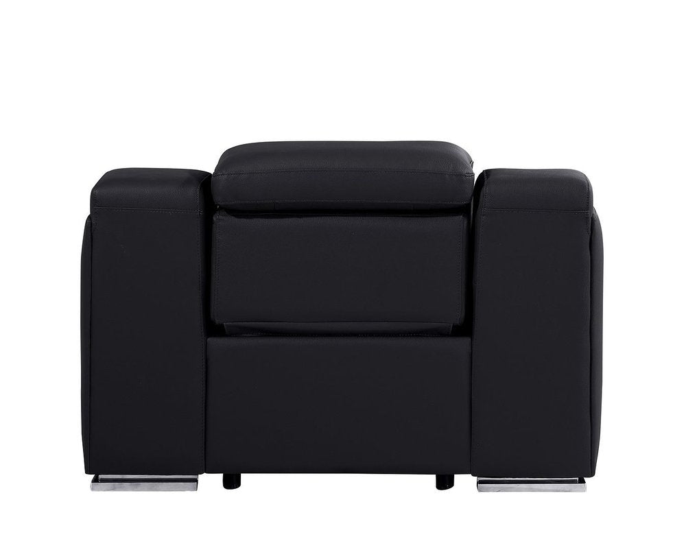 Black Italian Leather Wall Hugger Recliner with USB - 41-inch