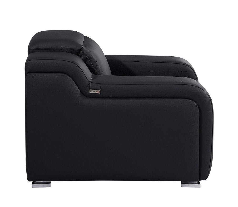Black Italian Leather Wall Hugger Recliner with USB - 41-inch