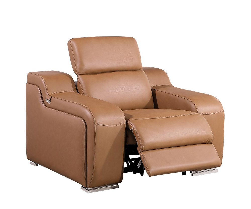 Black Italian Leather Wall Hugger Recliner with USB - 41-inch
