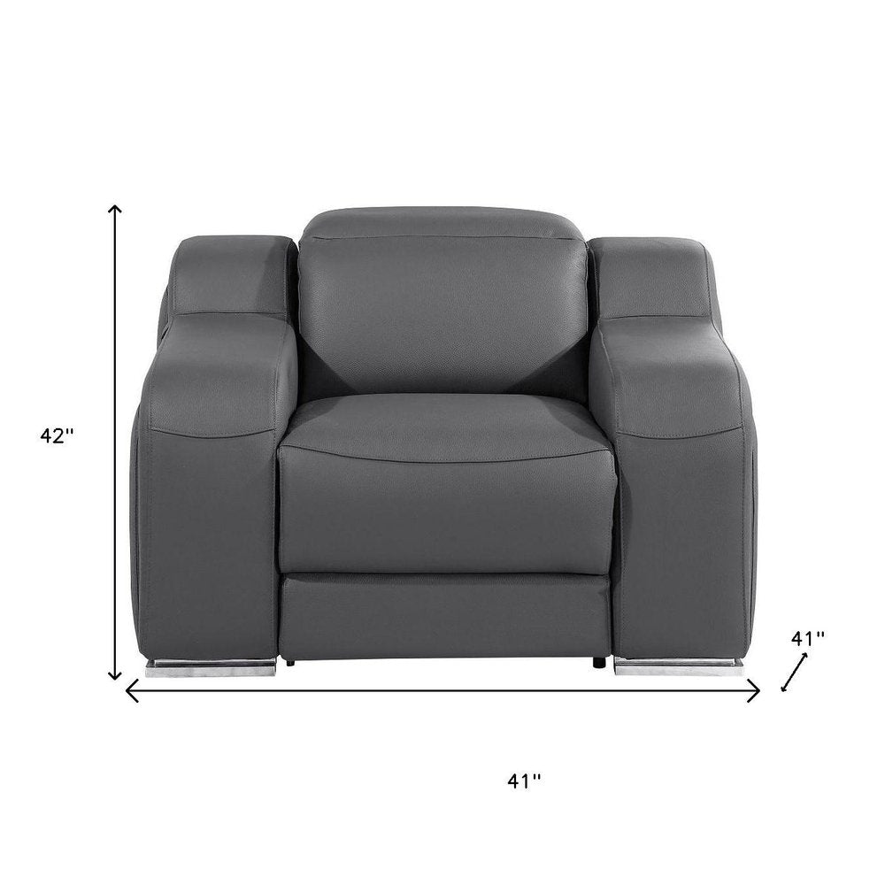 Black Italian Leather Wall Hugger Recliner with USB - 41-inch