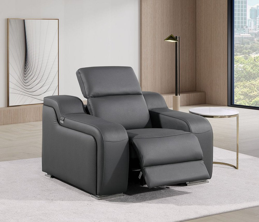 Black Italian Leather Wall Hugger Recliner with USB - 41-inch