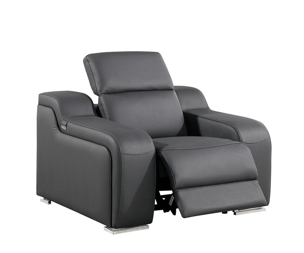 Black Italian Leather Wall Hugger Recliner with USB - 41-inch