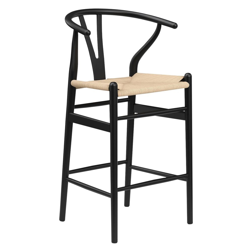 Beige and Black Solid Wood Counter Height Bar Chair - 27-inch