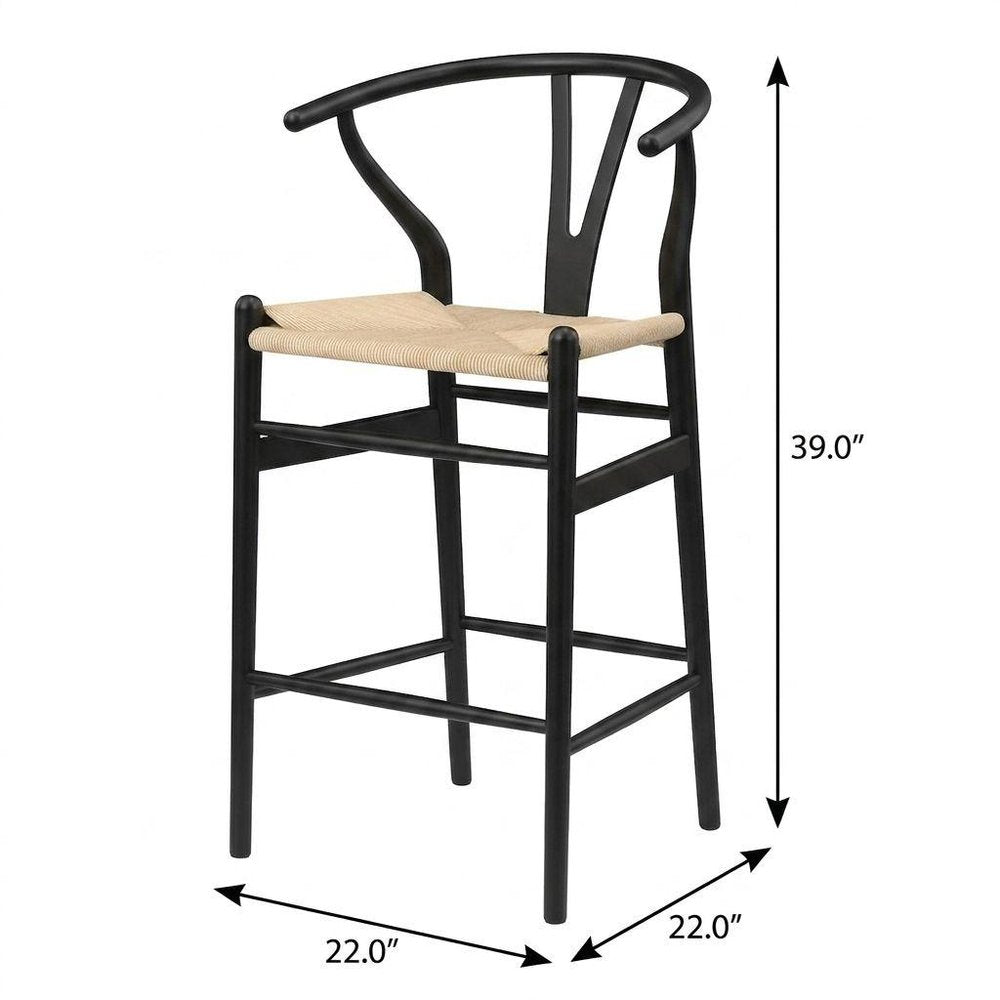 Beige and Black Solid Wood Counter Height Bar Chair - 27-inch