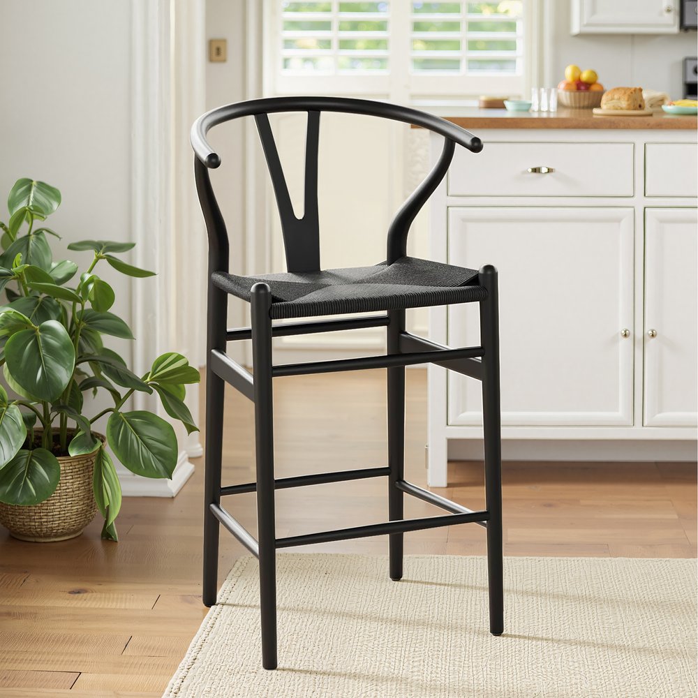 Black Solid Wood Counter Height Bar Chair - 27-inch