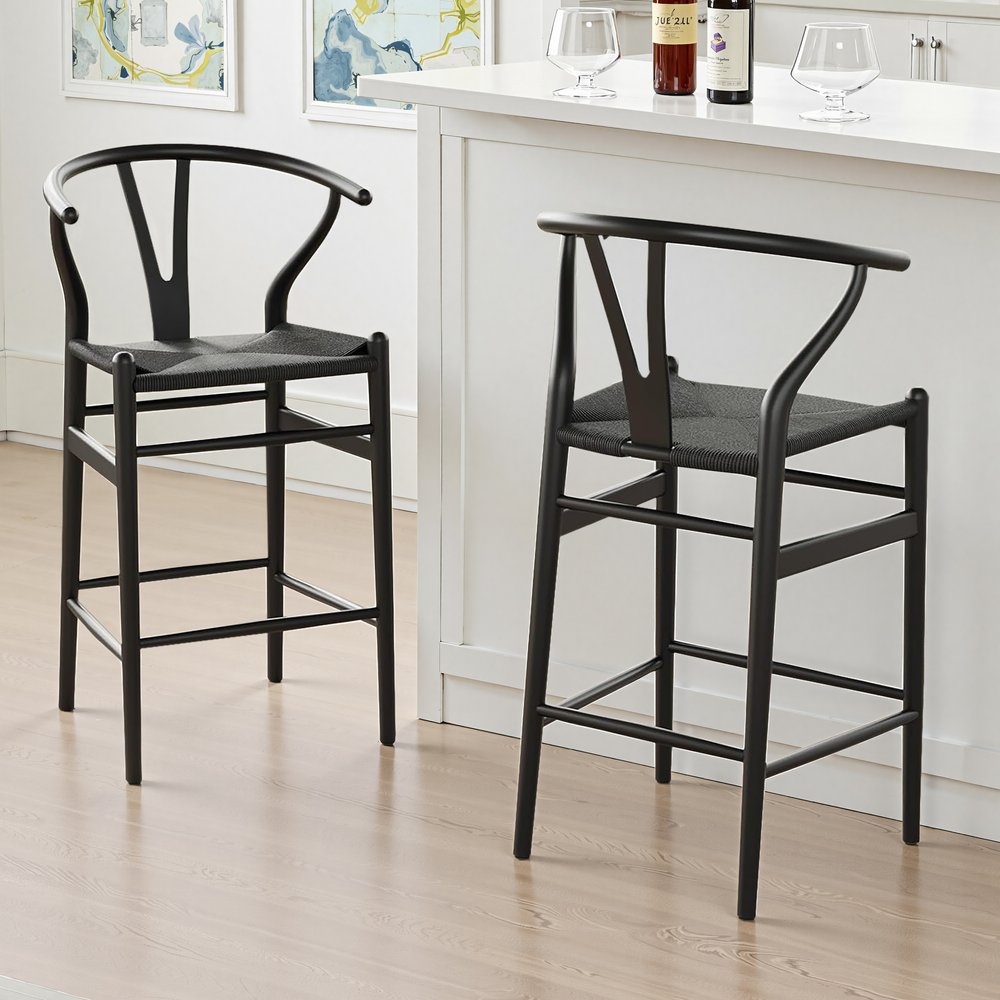 Black Solid Wood Counter Height Bar Chair - 27-inch