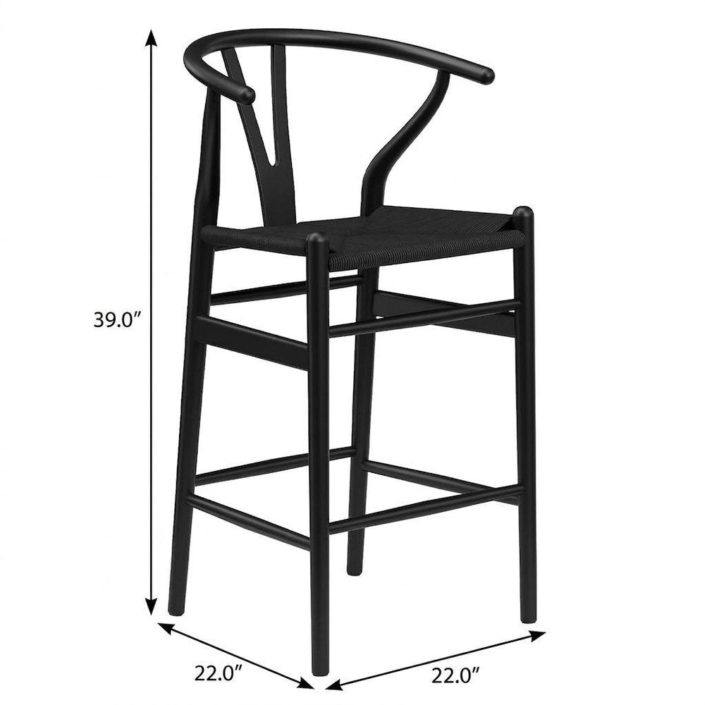 Black Solid Wood Counter Height Bar Chair - 27-inch