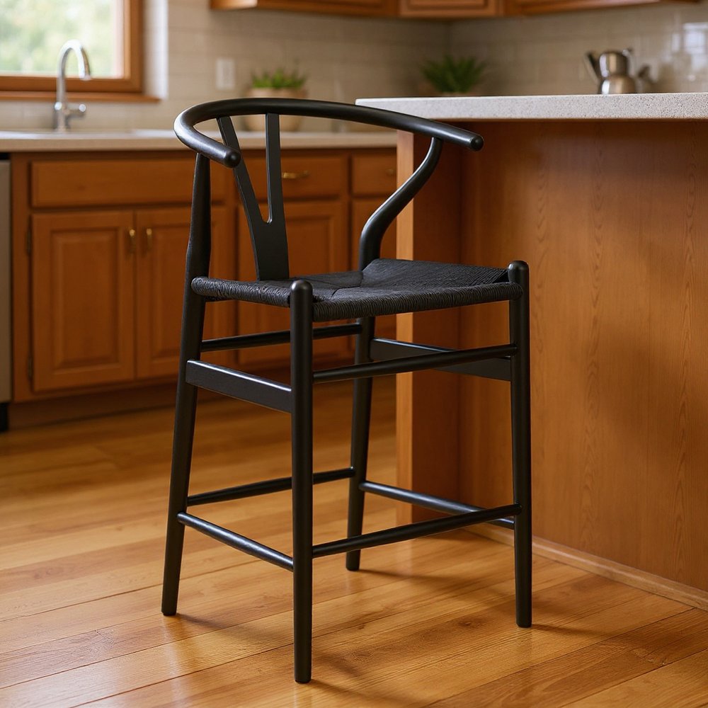 Black Solid Wood Counter Height Bar Chair - 27-inch