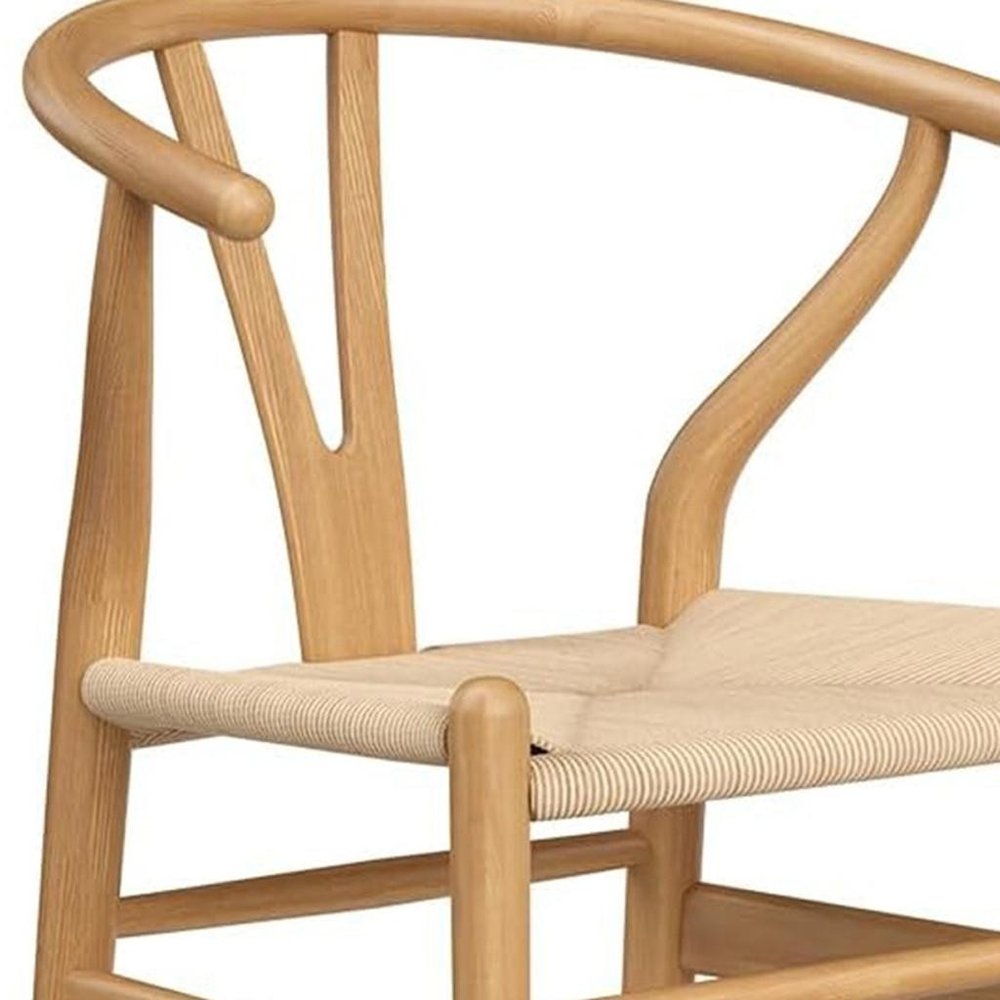 Beige and Natural Solid Wood Counter Height Bar Chair - 27-inch